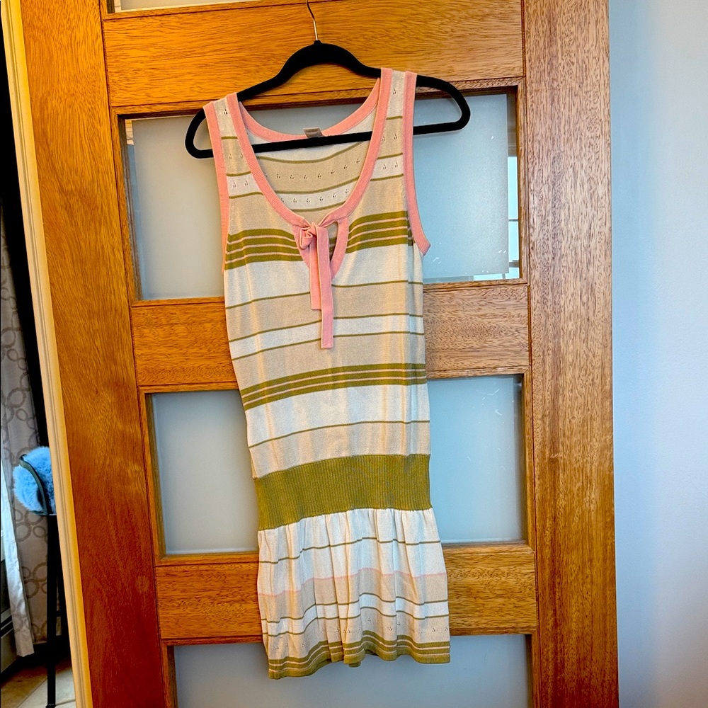 Vintage Nanettte Lepore Striped Sleeveless Dress with Bow Accent